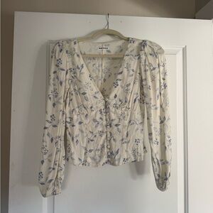 Reformation Cream and Blue Floral Blouse